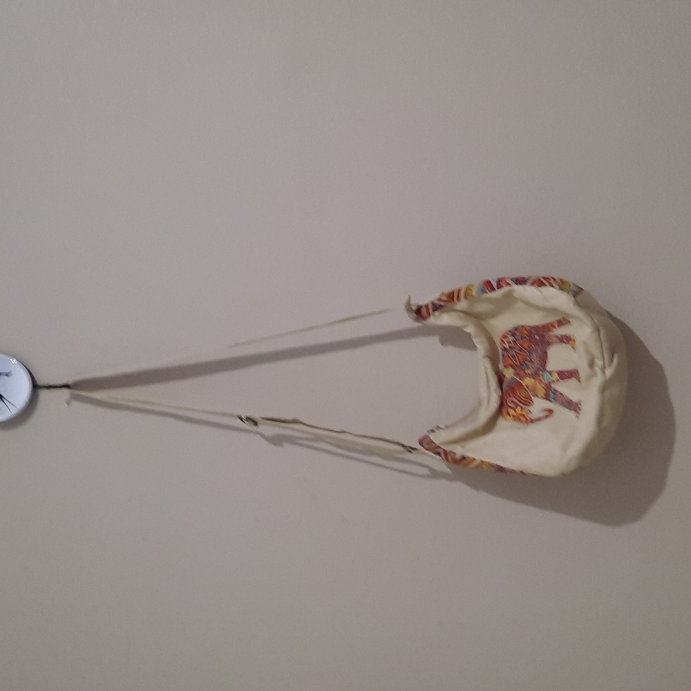 Leather, elephant graphic design, tan, multicolor design, bag